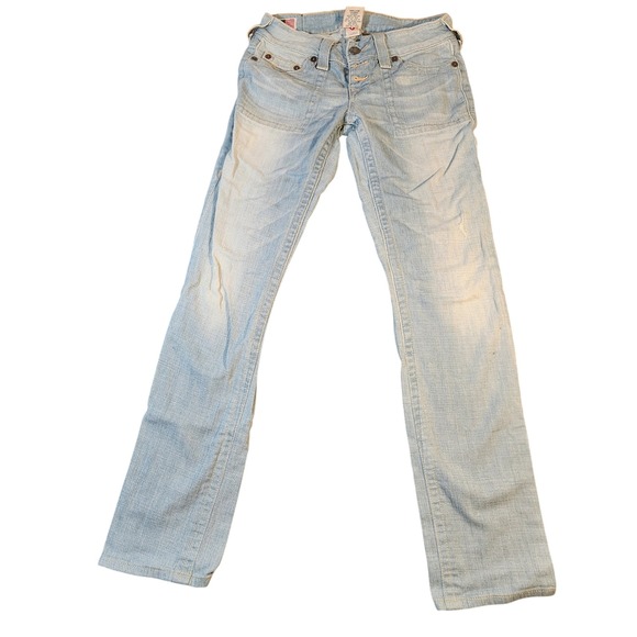 True Religion Morgan Jeans Womens Size 27 Light Wash Denim USA Made Distressed - Picture 1 of 8
